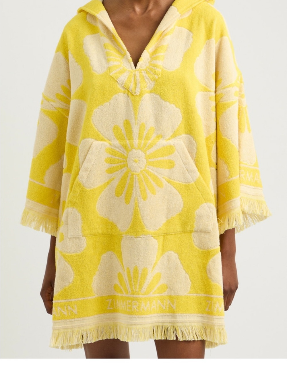 Zimmermann Yellow and Cream Floral Terry Hooded Coverup
